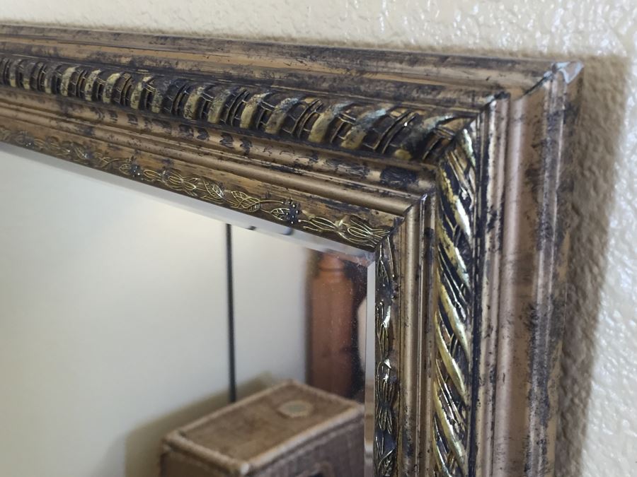 Gold Tone Beveled Glass Rectangular Wall Mirror  [Photo 3]