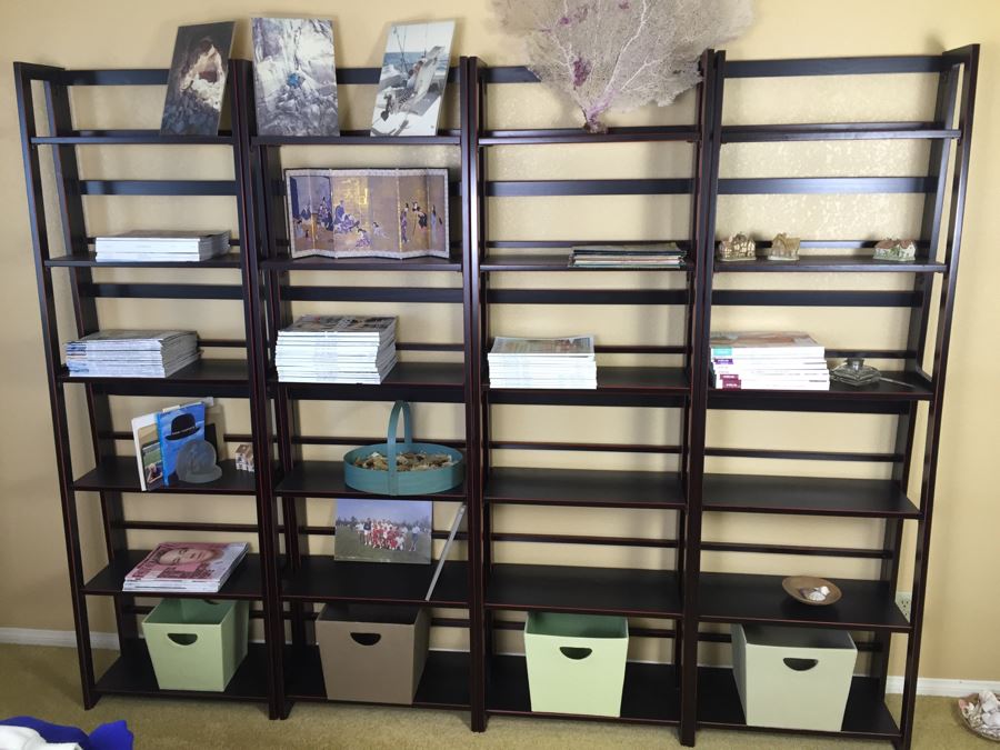 (4) Black And Red Bookshelves (Sold Empty) [Photo 1]