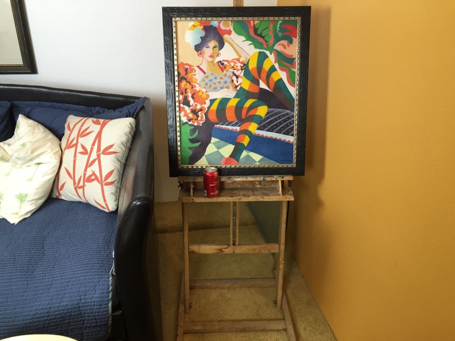 Framed Picture Of Woman By A. Bryce Plus Vintage Wooden Artist Easel [Photo 10]