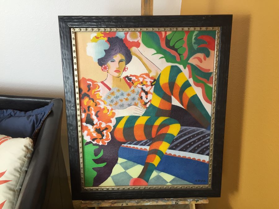 Framed Picture Of Woman By A. Bryce Plus Vintage Wooden Artist Easel [Photo 2]