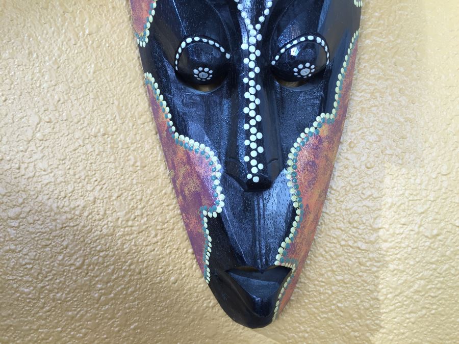 Pair Of Carved Wood Ethnic Decorative Masks Possibly African [Photo 12]