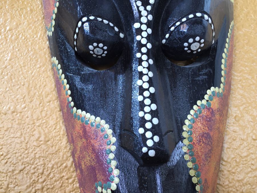 Pair Of Carved Wood Ethnic Decorative Masks Possibly African [Photo 13]