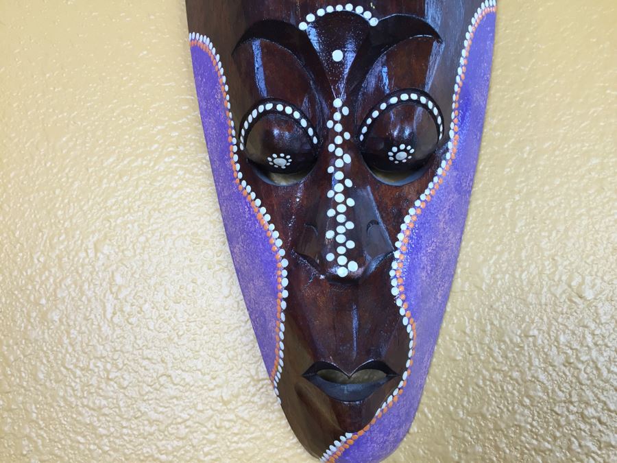 Pair Of Carved Wood Ethnic Decorative Masks Possibly African [Photo 8]