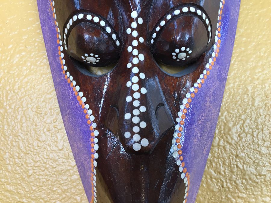 Pair Of Carved Wood Ethnic Decorative Masks Possibly African [Photo 9]