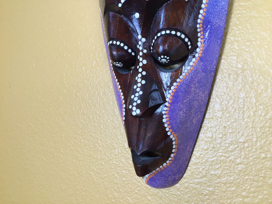 Pair Of Carved Wood Ethnic Decorative Masks Possibly African [Photo 10]