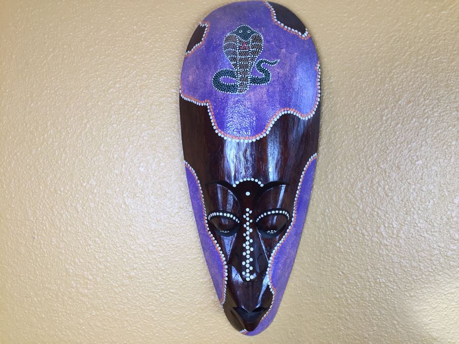 Pair Of Carved Wood Ethnic Decorative Masks Possibly African [Photo 5]