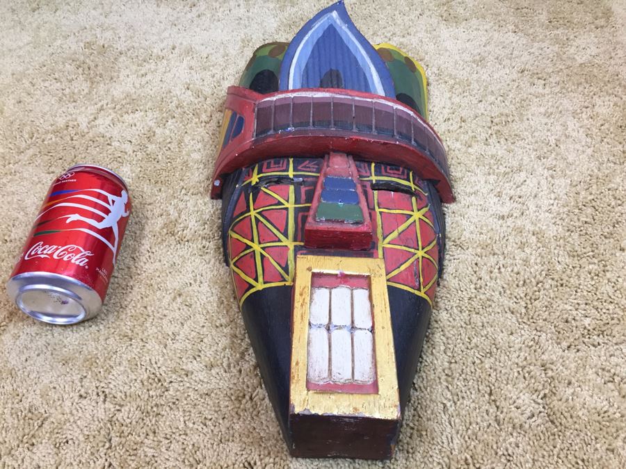 Carved Wooden Ethnic Decorative Mask With Large Teeth Colorful [Photo 2]