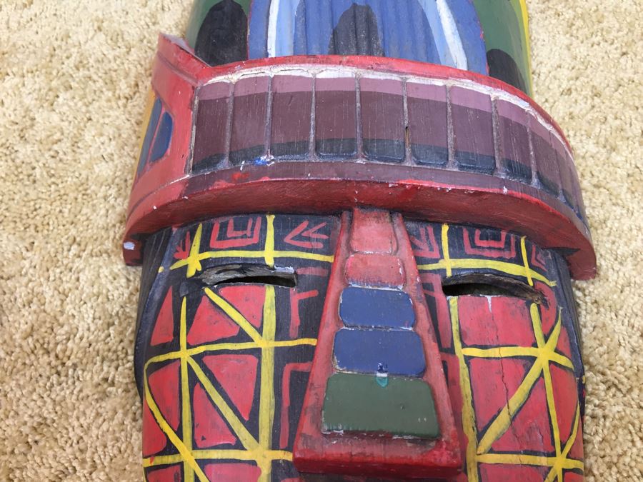 Carved Wooden Ethnic Decorative Mask With Large Teeth Colorful [Photo 8]