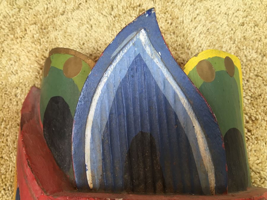 Carved Wooden Ethnic Decorative Mask With Large Teeth Colorful [Photo 10]