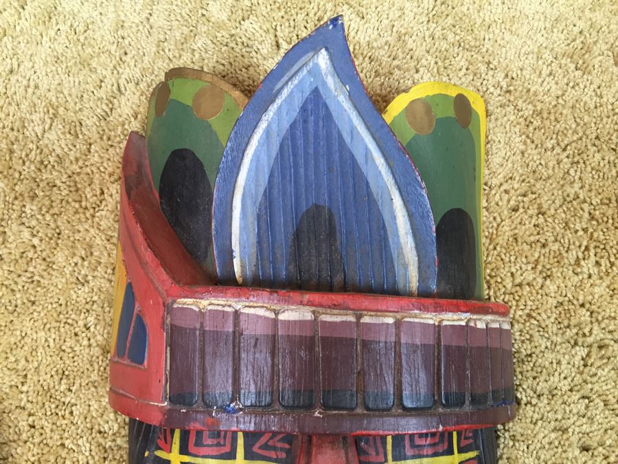 Carved Wooden Ethnic Decorative Mask With Large Teeth Colorful [Photo 4]