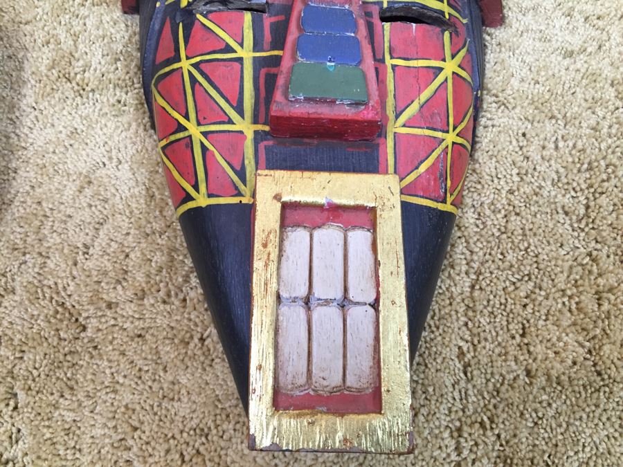 Carved Wooden Ethnic Decorative Mask With Large Teeth Colorful [Photo 6]