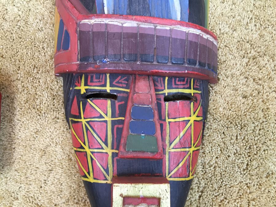 Carved Wooden Ethnic Decorative Mask With Large Teeth Colorful [Photo 5]