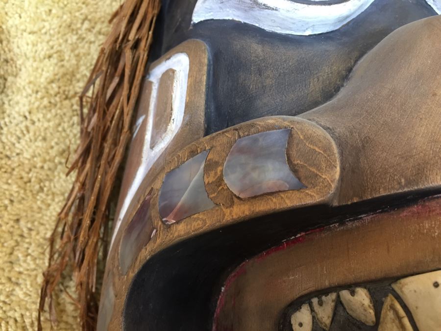 Very Cool Carved Wooden Face Mask With Mother Of Pearl Possibly Pacific Northwest [Photo 7]