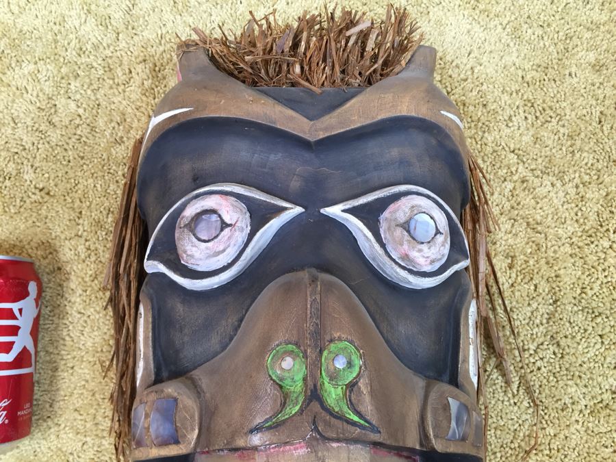 Very Cool Carved Wooden Face Mask With Mother Of Pearl Possibly Pacific Northwest [Photo 5]