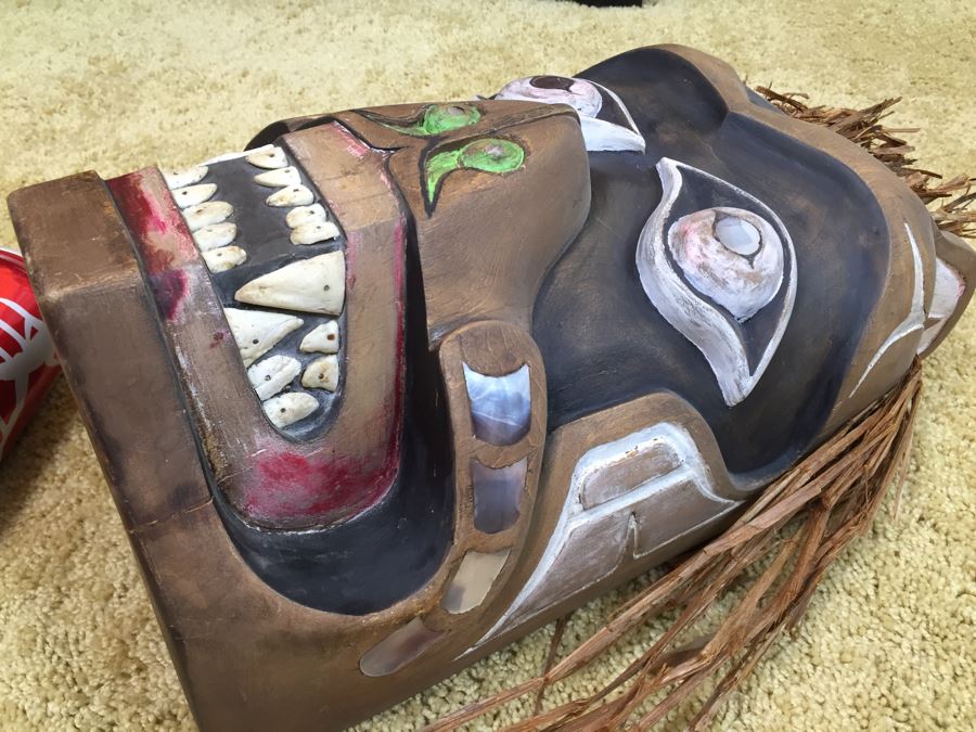 Very Cool Carved Wooden Face Mask With Mother Of Pearl Possibly Pacific Northwest [Photo 10]