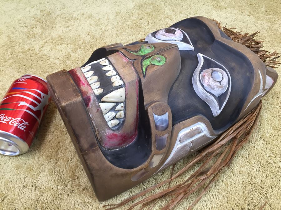 Very Cool Carved Wooden Face Mask With Mother Of Pearl Possibly Pacific Northwest [Photo 9]