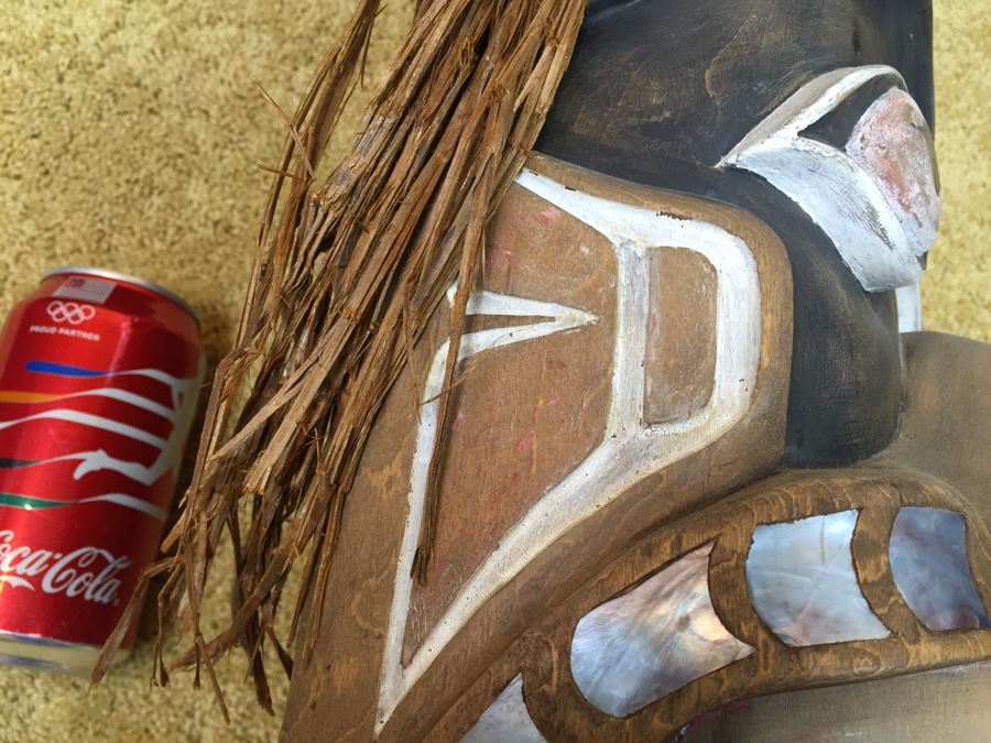 Very Cool Carved Wooden Face Mask With Mother Of Pearl Possibly Pacific Northwest [Photo 13]