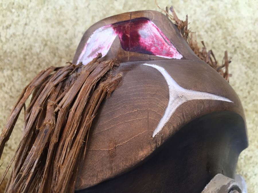 Very Cool Carved Wooden Face Mask With Mother Of Pearl Possibly Pacific Northwest [Photo 14]