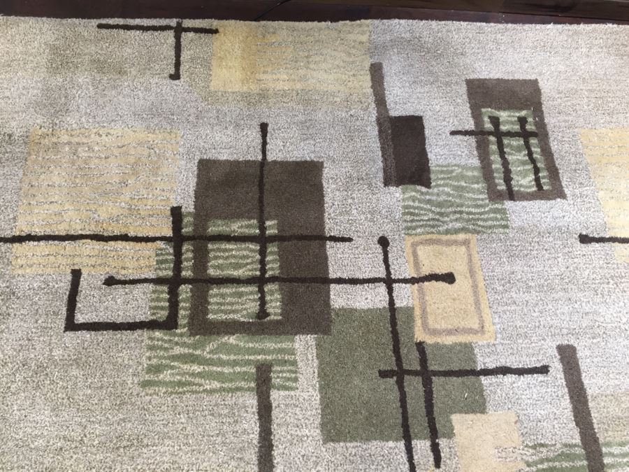 Contemporary Mid-Century Modern Pattern Rug 100% Wool Made In India 8'10' X 11'10' Light Browns [Photo 9]