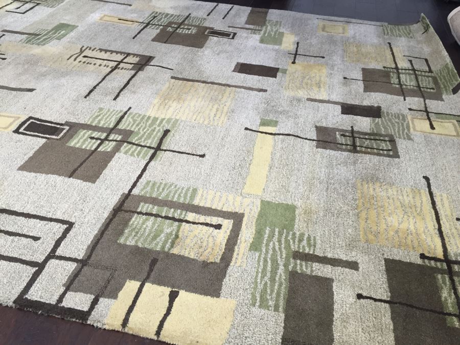 Contemporary Mid-Century Modern Pattern Rug 100% Wool Made In India 8'10' X 11'10' Light Browns [Photo 7]