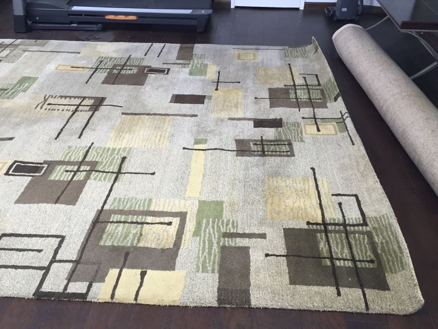 Contemporary Mid-Century Modern Pattern Rug 100% Wool Made In India 8'10' X 11'10' Light Browns [Photo 4]