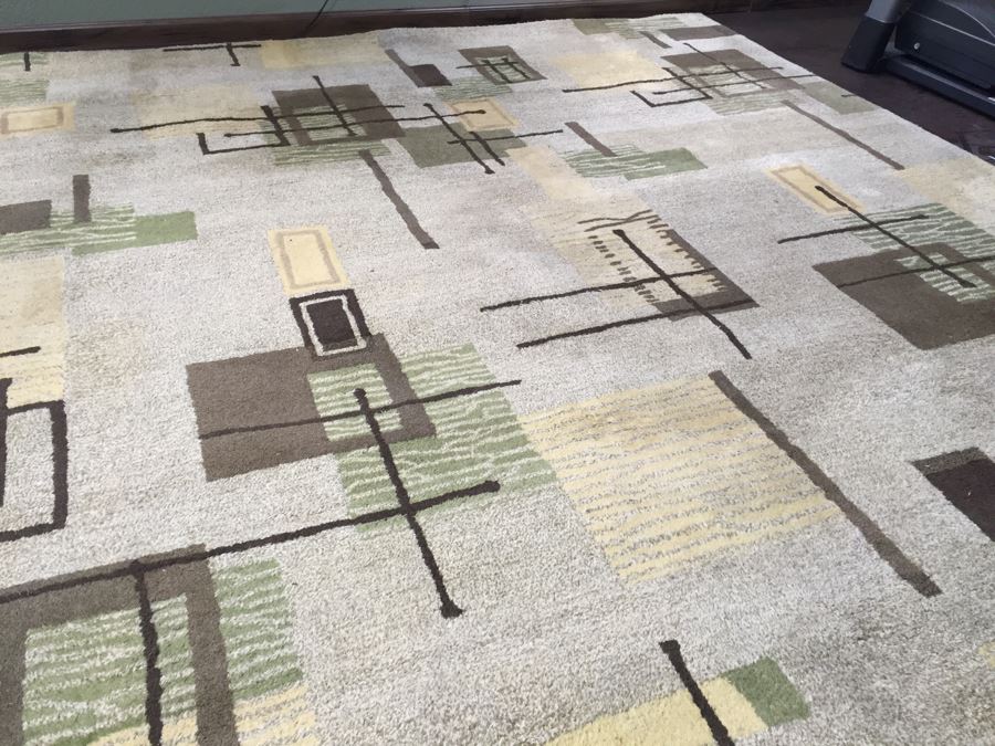 Contemporary Mid-Century Modern Pattern Rug 100% Wool Made In India 8'10' X 11'10' Light Browns [Photo 8]