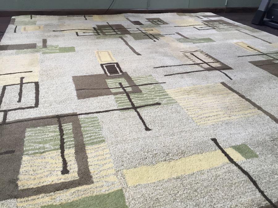 Contemporary Mid-Century Modern Pattern Rug 100% Wool Made In India 8'10' X 11'10' Light Browns [Photo 2]