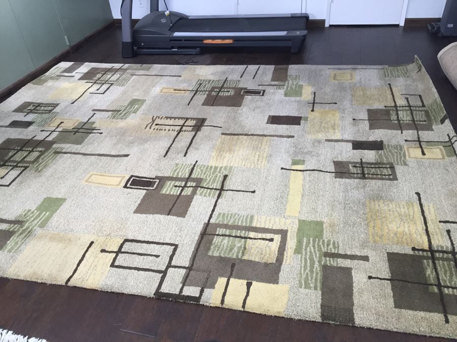 Contemporary Mid-Century Modern Pattern Rug 100% Wool Made In India 8'10' X 11'10' Light Browns