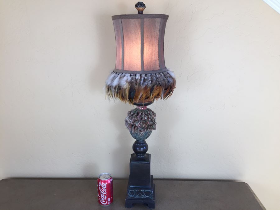 Ethnic Looking Table Lamp With Feathers [Photo 8]