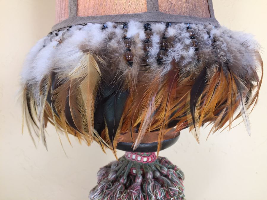 Ethnic Looking Table Lamp With Feathers [Photo 2]