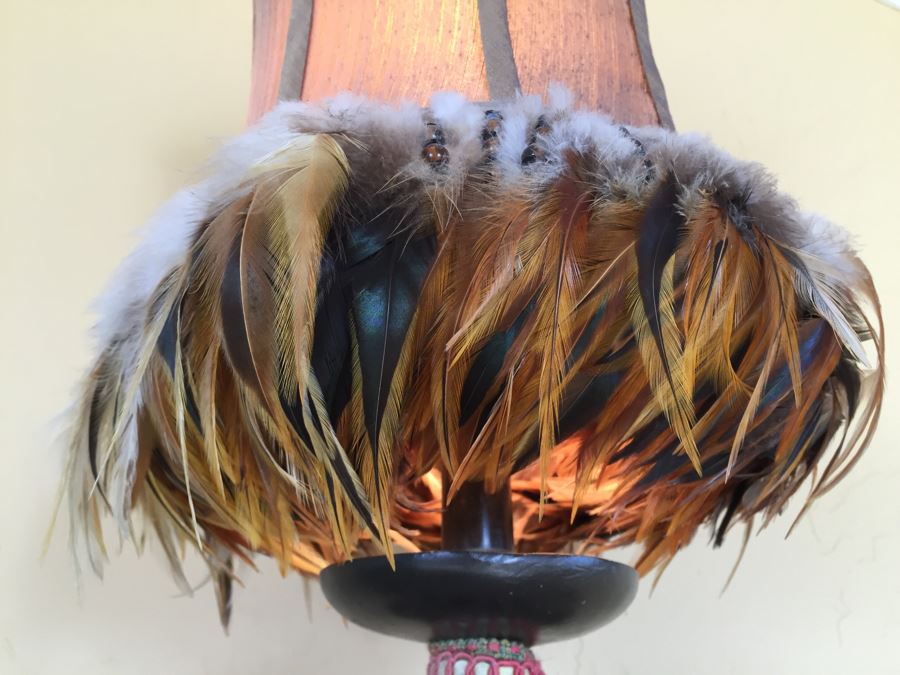 Ethnic Looking Table Lamp With Feathers [Photo 7]