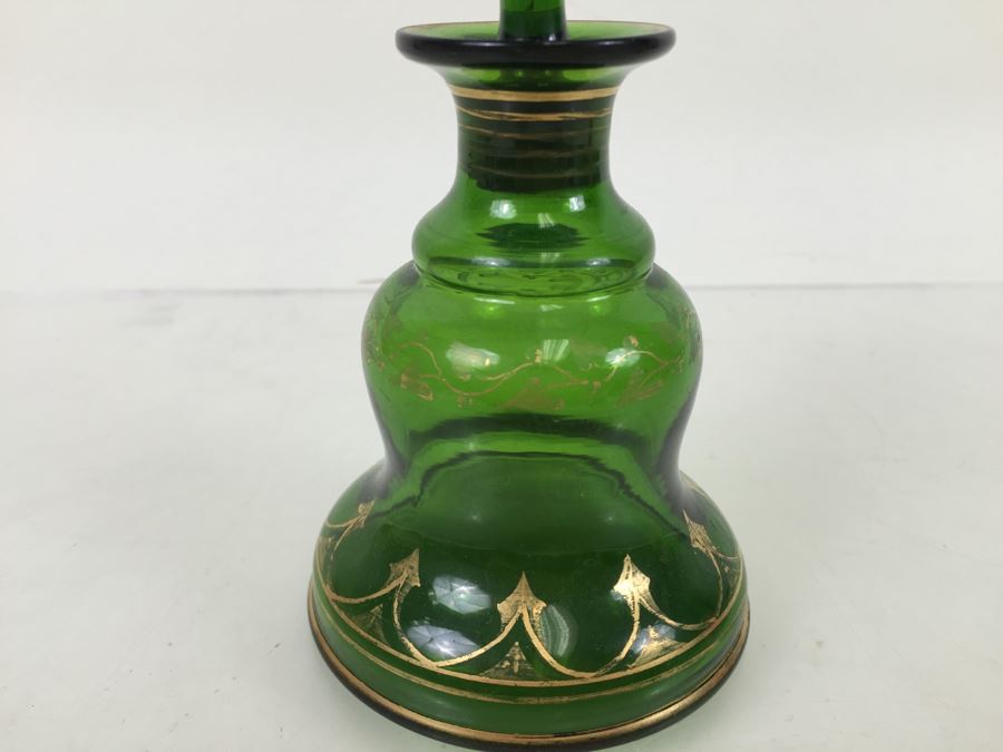 Green Glass Handpainted Bottle With Stopper [Photo 4]