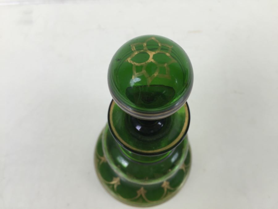 Green Glass Handpainted Bottle With Stopper [Photo 6]
