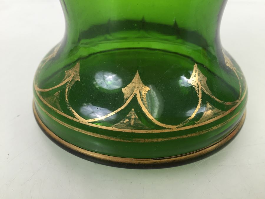 Green Glass Handpainted Bottle With Stopper [Photo 2]
