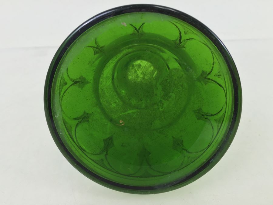 Green Glass Handpainted Bottle With Stopper [Photo 8]