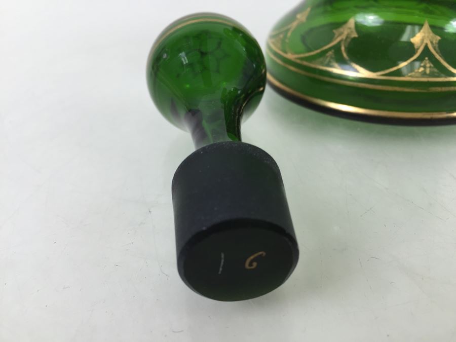 Green Glass Handpainted Bottle With Stopper [Photo 3]