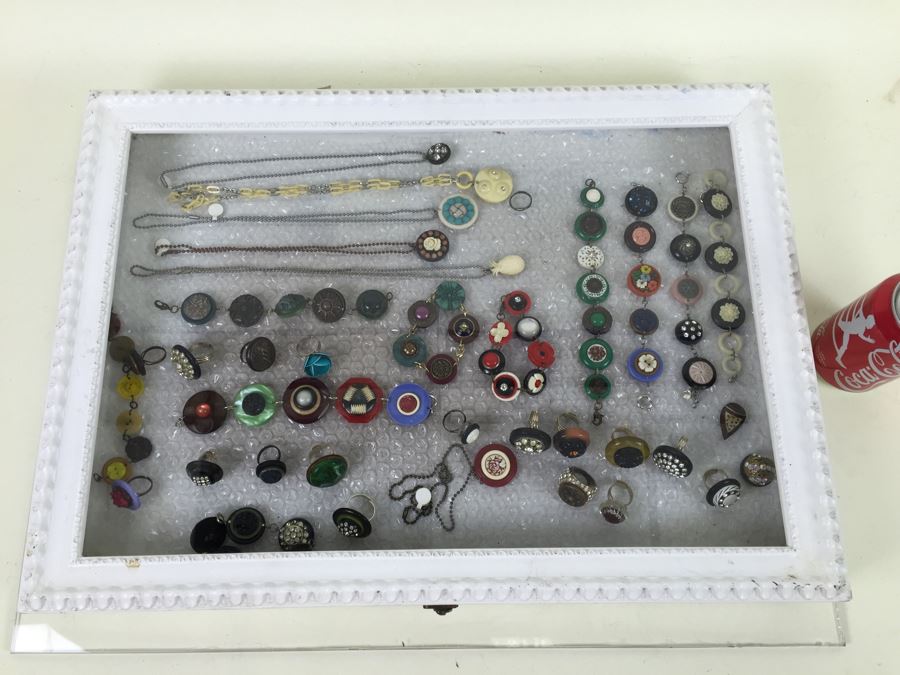 White Display Box Filled With Vintage Button Inspired Jewelry [Photo 4]
