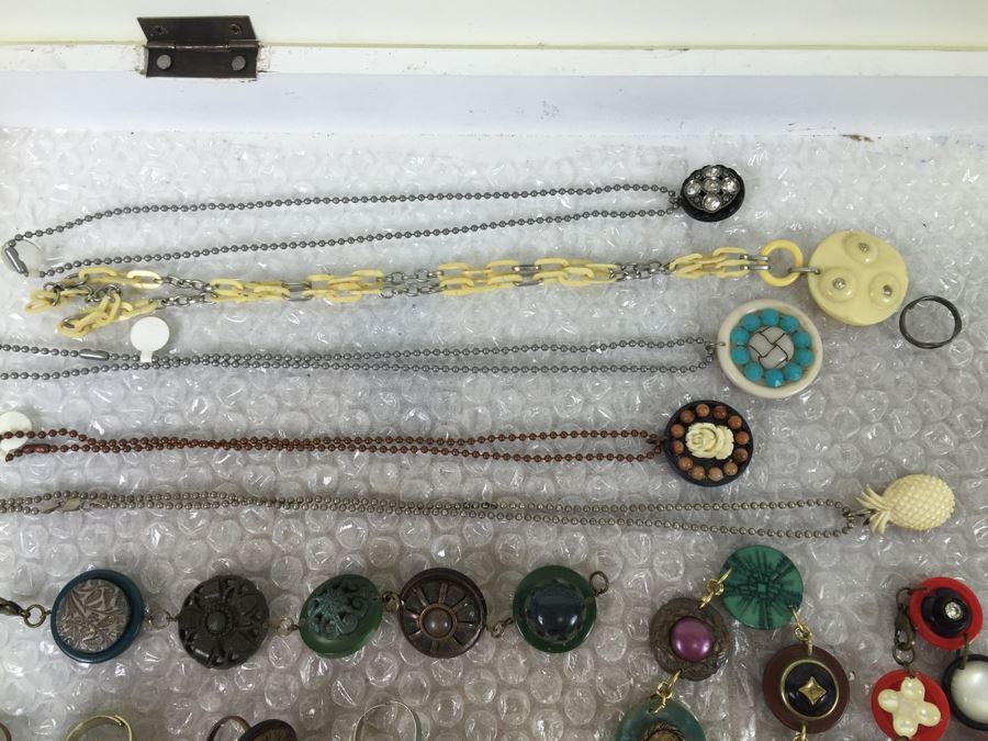 White Display Box Filled With Vintage Button Inspired Jewelry [Photo 8]