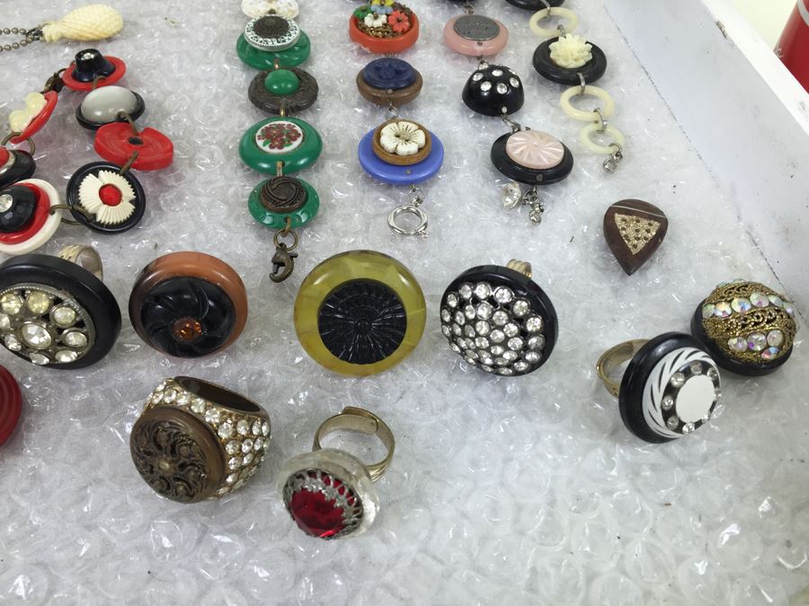 White Display Box Filled With Vintage Button Inspired Jewelry [Photo 15]