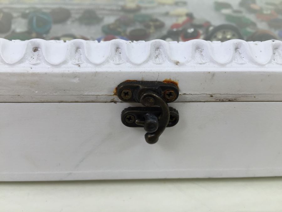 White Display Box Filled With Vintage Button Inspired Jewelry