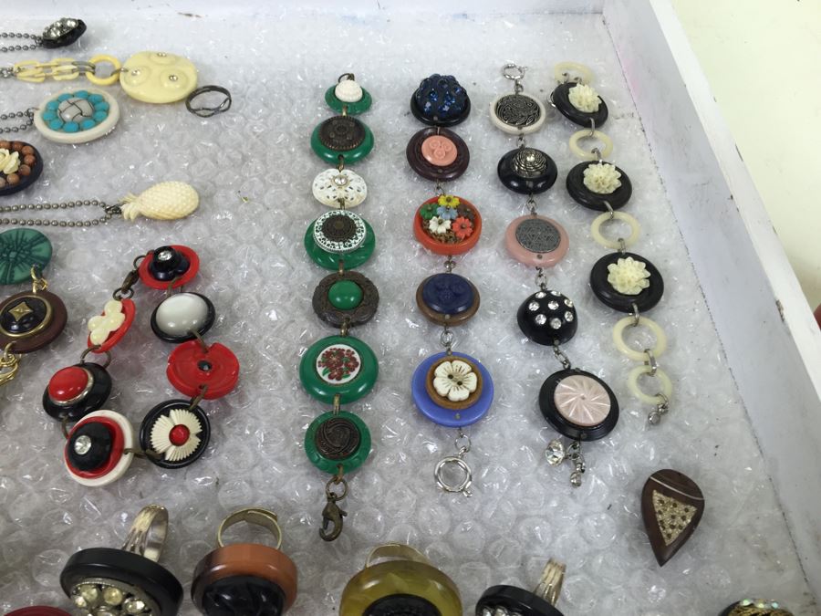 White Display Box Filled With Vintage Button Inspired Jewelry [Photo 17]