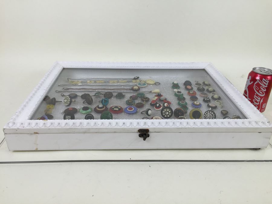 White Display Box Filled With Vintage Button Inspired Jewelry [Photo 2]