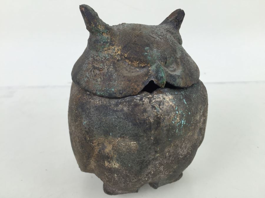 Metal Owl Sculpture Jar With Lid [Photo 5]