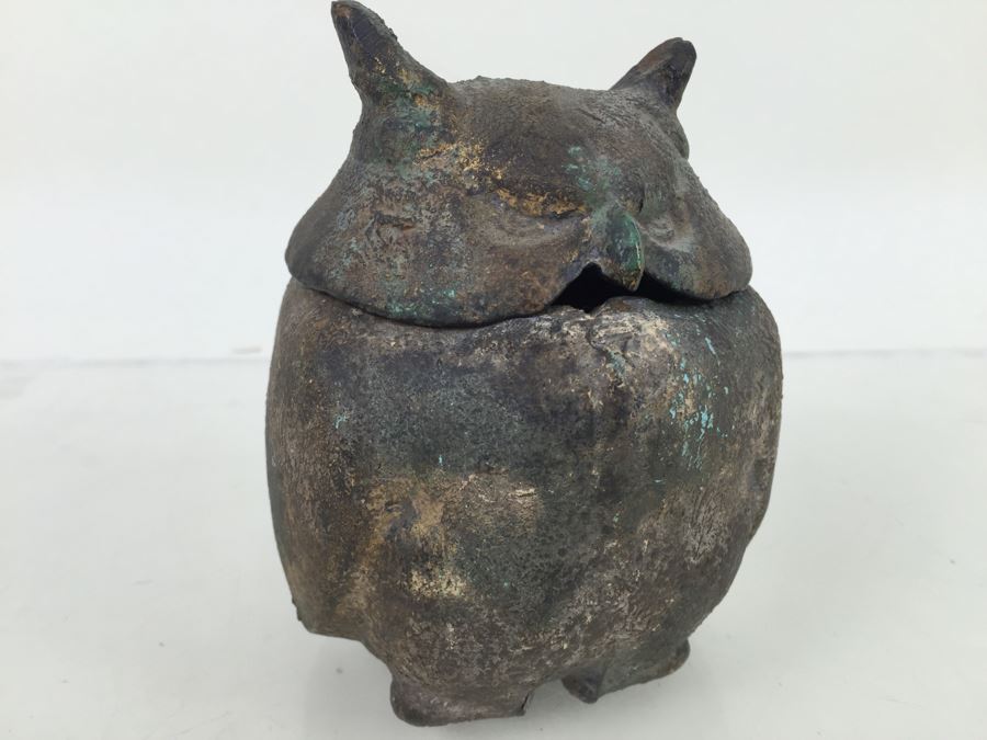Metal Owl Sculpture Jar With Lid [Photo 4]