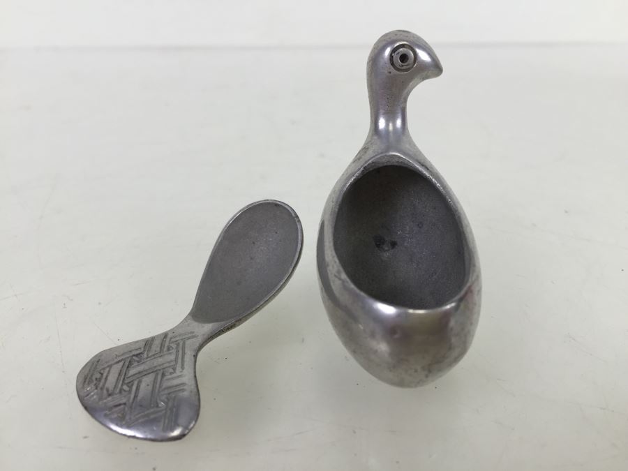 Pewter Salt Box Server With Spoon Bird Motif Made In Finland [Photo 2]