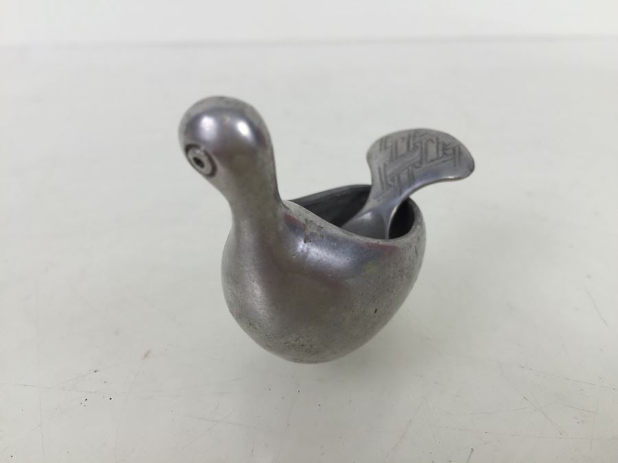 Pewter Salt Box Server With Spoon Bird Motif Made In Finland [Photo 4]