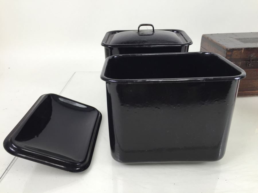 (2) Metal Lidded Canisters + Wooden Bostrom Surveying Insturments Box With Rocks [Photo 11]