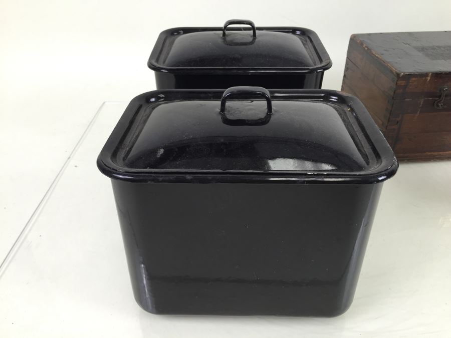 (2) Metal Lidded Canisters + Wooden Bostrom Surveying Insturments Box With Rocks [Photo 10]