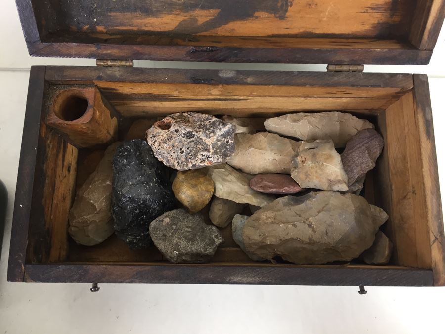 (2) Metal Lidded Canisters + Wooden Bostrom Surveying Insturments Box With Rocks [Photo 3]