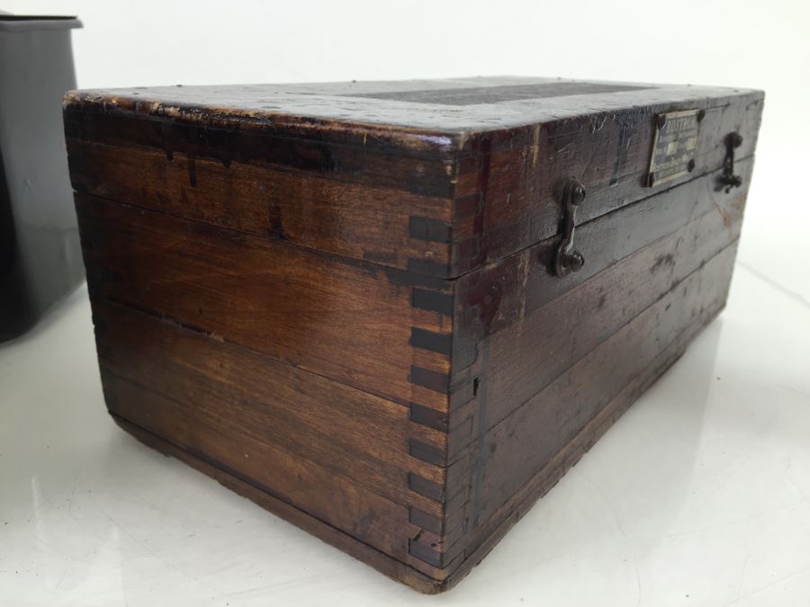 (2) Metal Lidded Canisters + Wooden Bostrom Surveying Insturments Box With Rocks [Photo 2]